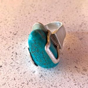 Chunky solid sterling and turquoise statement ring
